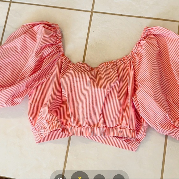 Plus Size Womens Eloquii Stripe Puff Sleeve Tie Front Top Size 20 Orange - Picture 8 of 9